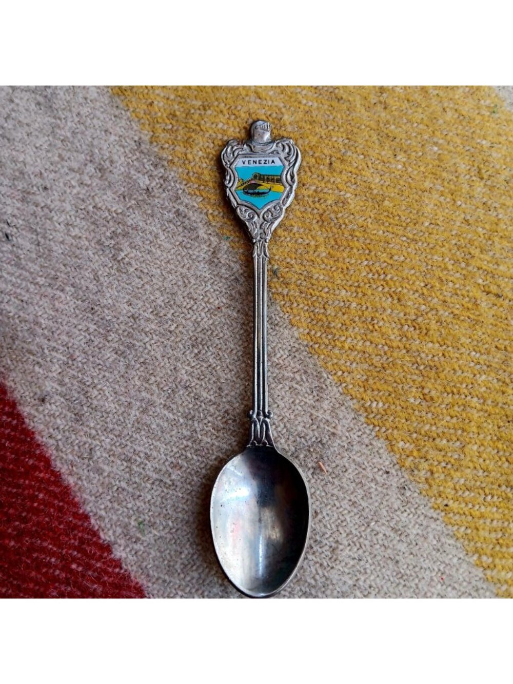 Vintage Venezia Souvenir Spoon Knight Handle Enamel Detail - 5"